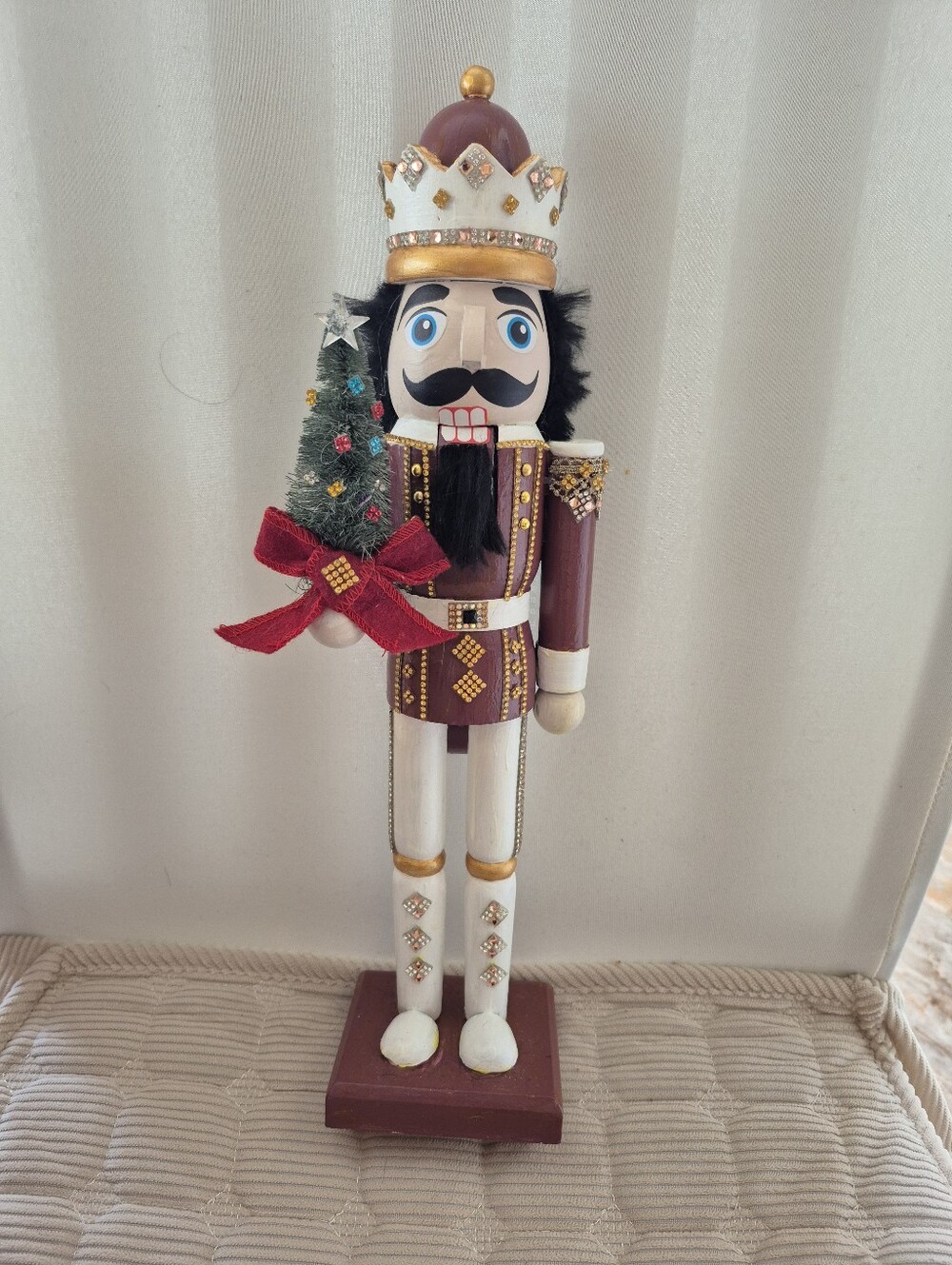 Festive Burgundy and White Nutcracker Holiday Figurine - Unbranded